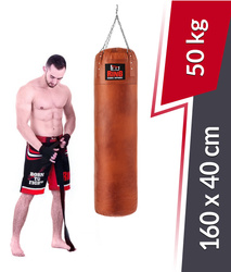 Worek bokserski PREMIUM ze skóry naturalnej 160x40cm 50kg Brązowy