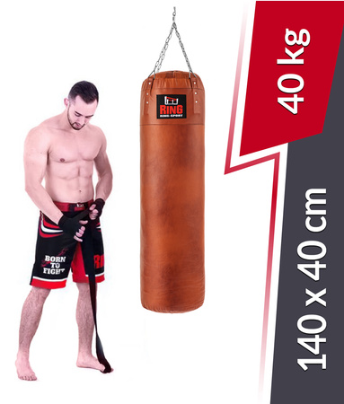 Worek bokserski PREMIUM ze skóry naturalnej 140x40cm 40kg Brązowy
